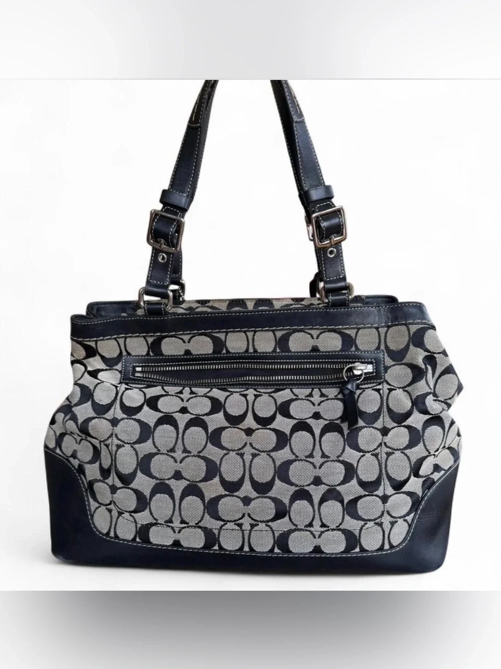 Coach Black and Gray Signature Jacquard Shoulder Bag & Coach Wristlet Bundle.